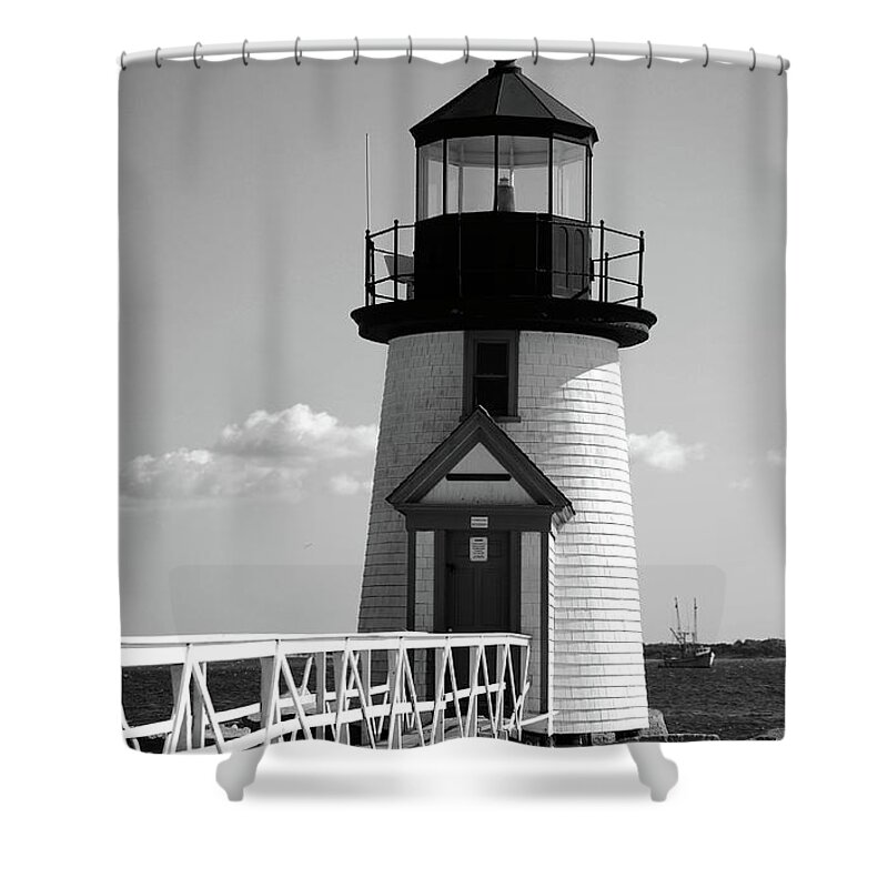 Lighthouse Shower Curtain featuring the photograph Lighthouse on Nantucket BW by Lori Tambakis