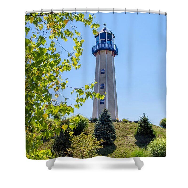 Allegheny River Lighthouse Shower Curtain featuring the photograph Lighthouse on the Allegheny  7D0673 by Guy Whiteley