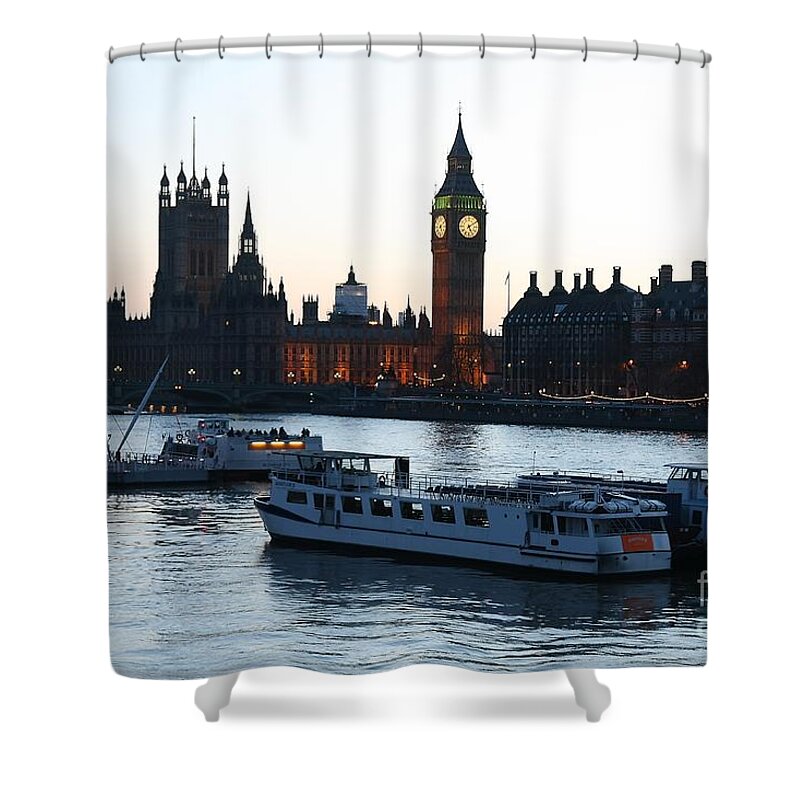 London Shower Curtain featuring the photograph Lighting Up Time on the Thames by Jeremy Hayden