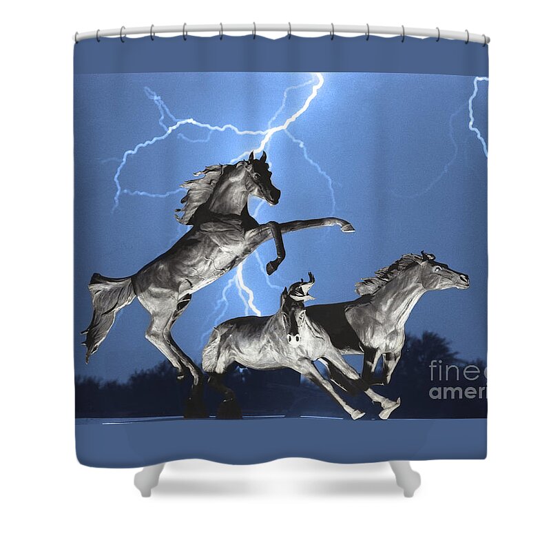  Shower Curtain featuring the photograph Lightning At Horse World BW Color Print by James BO Insogna
