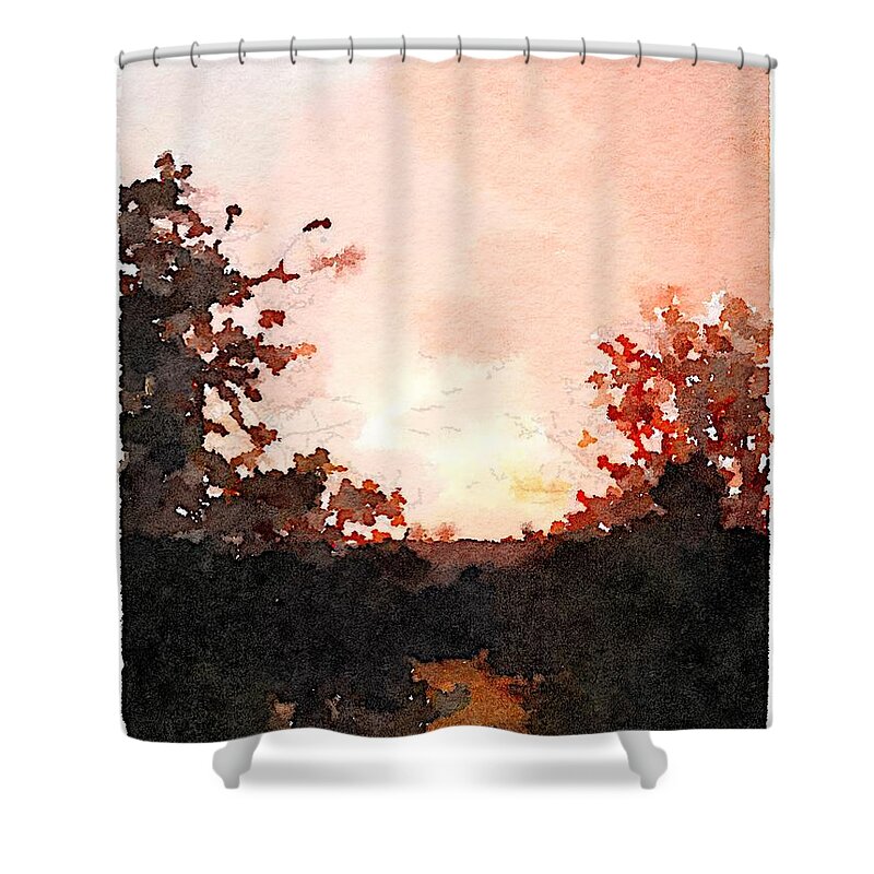 Lilley Mountain Shower Curtain featuring the digital art Lilley Mountain Sunset by Shannon Grissom