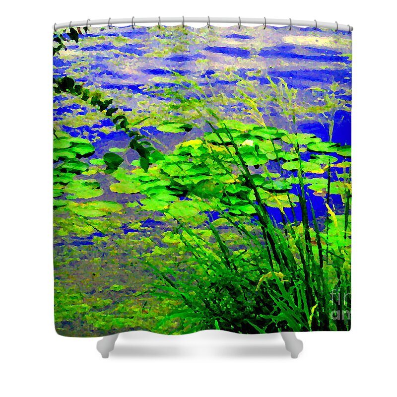  Shower Curtain featuring the painting Lily Pads On The Lachine Canal Summer Landscape Scenes Colors Of Quebec Art Carole Spandau by Carole Spandau