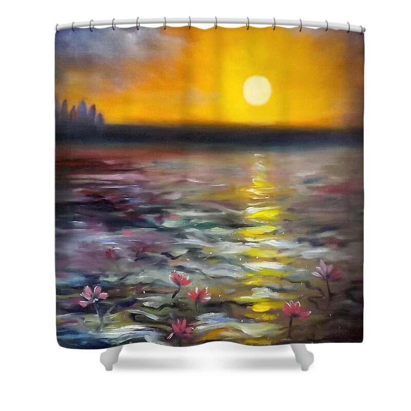 Sunset Shower Curtain featuring the painting Lily Sunset 3 by Gina De Gorna