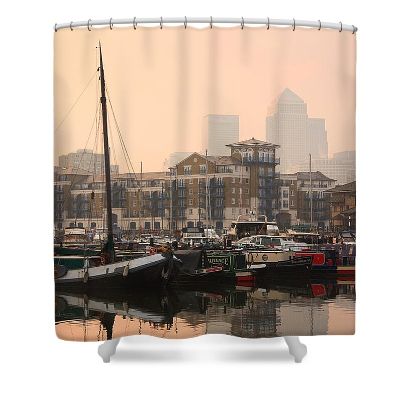 Great Britain Shower Curtain featuring the photograph Limehouse Basin in London. by Milan Gonda