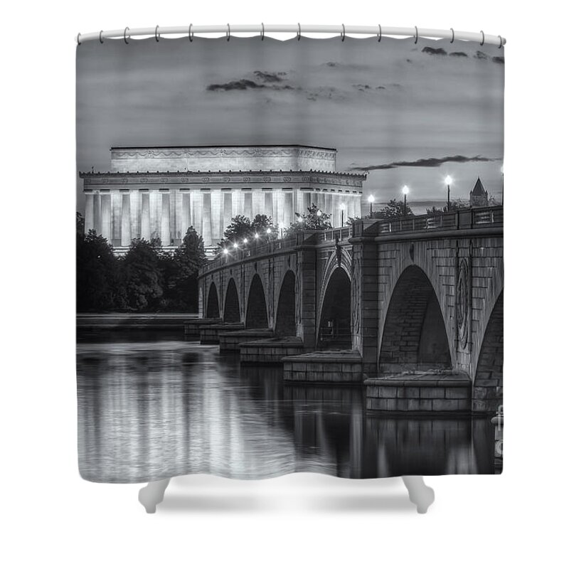 Clarence Holmes Shower Curtain featuring the photograph Lincoln Memorial and Arlington Memorial Bridge at Dawn II by Clarence Holmes