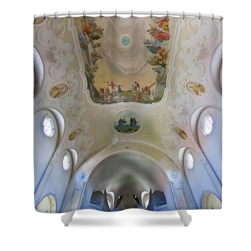 Lindenberg Shower Curtain featuring the photograph Lindenberg organ and ceiling by Jenny Setchell