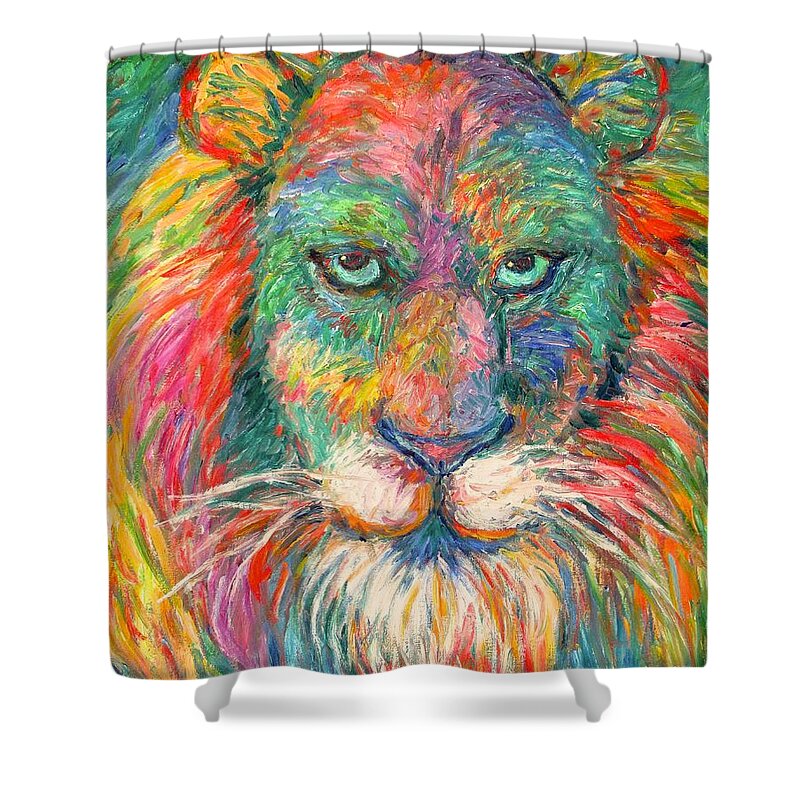 Abstract Lion Shower Curtain featuring the painting Lion Explosion by Kendall Kessler