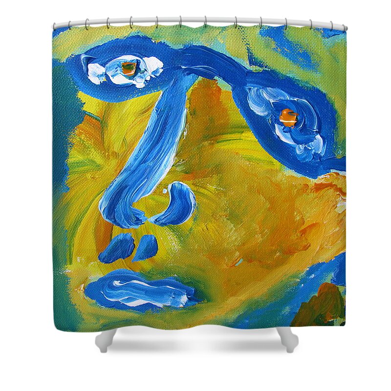 Blue Shower Curtain featuring the painting Lion Eyes by Shea Holliman