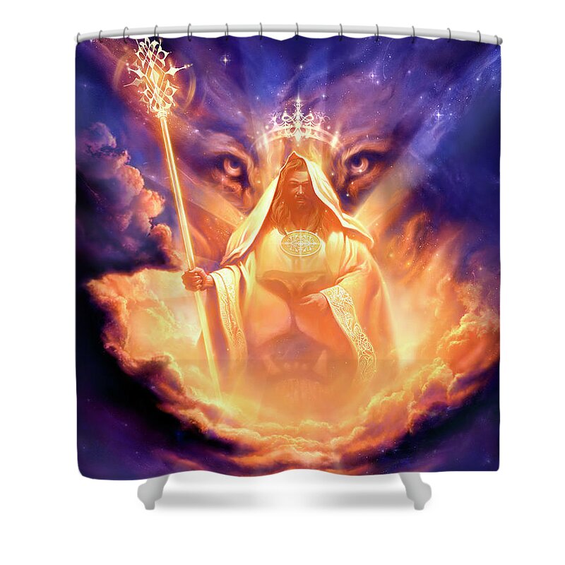 Jeff Haynie Shower Curtain featuring the painting Lion of Judah by Jeff Haynie