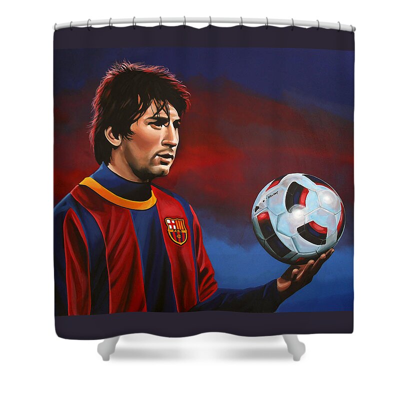 Lionel Messi Shower Curtain featuring the painting Lionel Messi 2 by Paul Meijering
