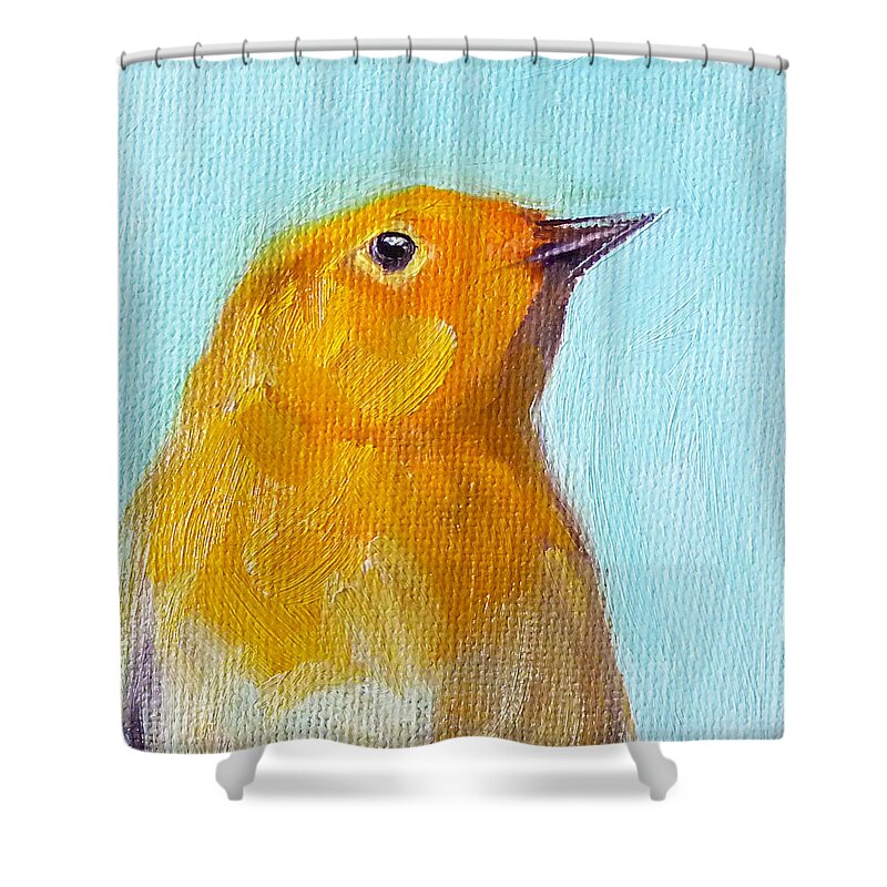 Robin Shower Curtain featuring the painting Little Bird by Nancy Merkle
