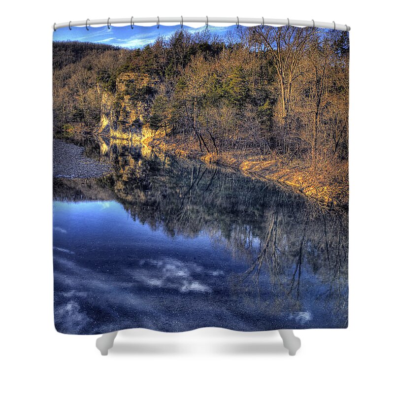 Water Reflection Shower Curtain featuring the photograph Little Buffalo River at Parthenon by Michael Dougherty