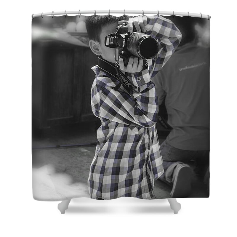 Michelle Meenawong Shower Curtain featuring the photograph Little Nikonian by Michelle Meenawong