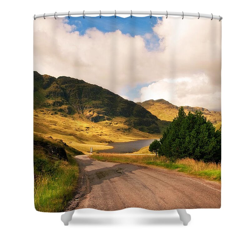 Jenny Rainbow Fine Art Photography Shower Curtain featuring the photograph Living Room for the Soul. Rest and Be Thankful. Scotland by Jenny Rainbow