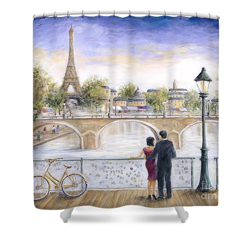 Paris Shower Curtain featuring the painting Locked In Love by Marilyn Dunlap