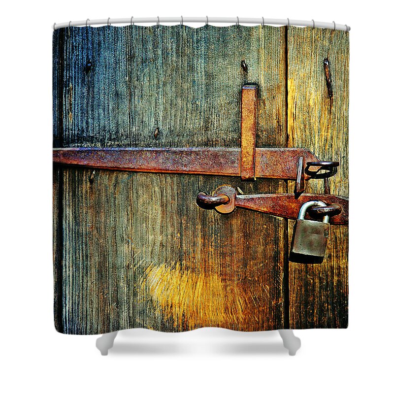 Security Shower Curtain featuring the photograph Locked by Susan Licht Photography