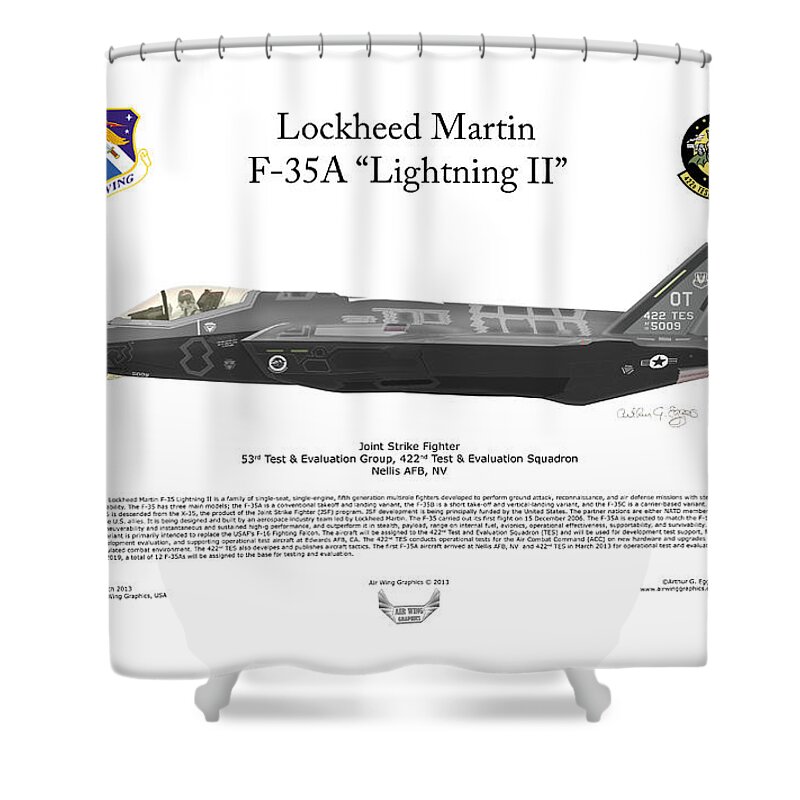 Lockheed Martin Shower Curtain featuring the digital art Lockheed Martin F-35A Lightning II by Arthur Eggers