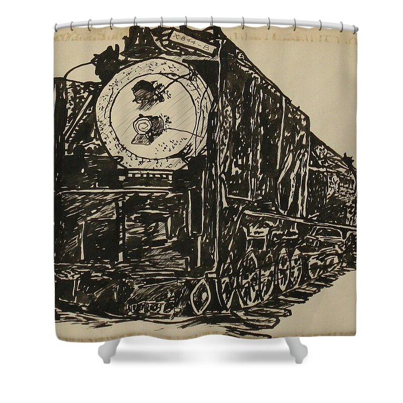 Trains Shower Curtain featuring the drawing Locomotive Study by Michael Anthony Edwards