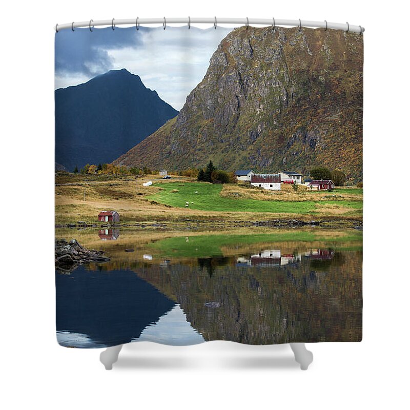Tranquility Shower Curtain featuring the photograph Lofoten Reflections by Mats Anda