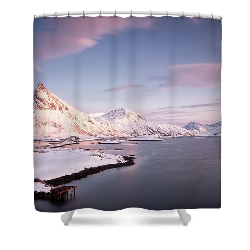 Scenics Shower Curtain featuring the photograph Lofoten Winter Landscape With Arctic by Spreephoto.de