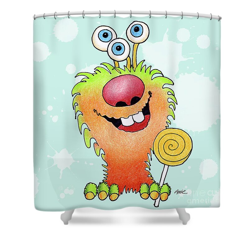 Color Pencil Shower Curtain featuring the painting Lolli Pop Monster by Annie Troe