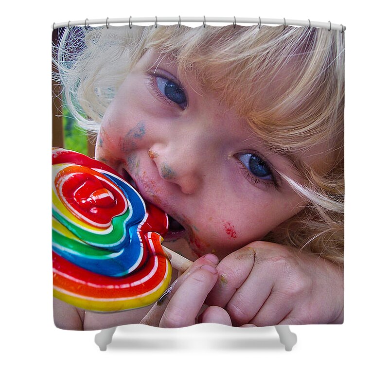 Child Shower Curtain featuring the photograph Lollipop Bliss by Lanita Williams