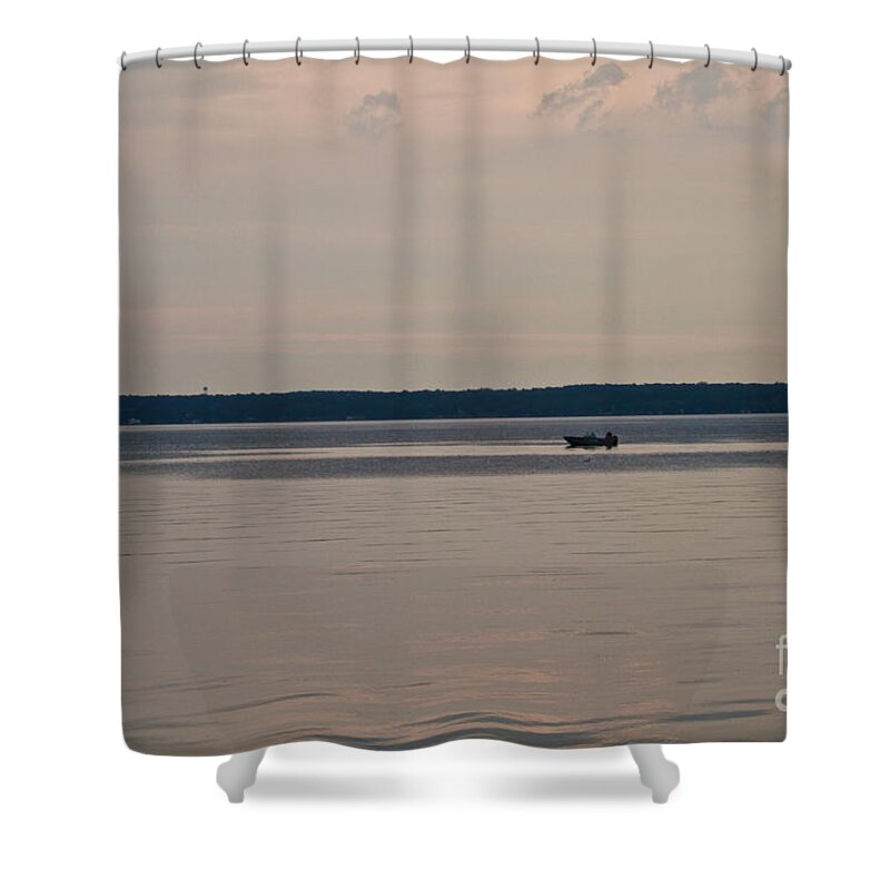 Lake Shower Curtain featuring the photograph Lone Fisherman by William Norton