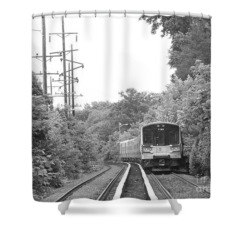 Long Island Railroad Pulling Into Station Shower Curtain featuring the photograph Long Island Railroad Pulling into Station by John Telfer