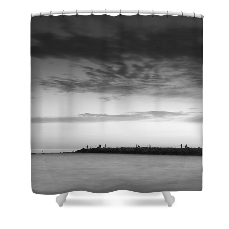 Mono Shower Curtain featuring the photograph Looking at the seasunset by Guido Montanes Castillo