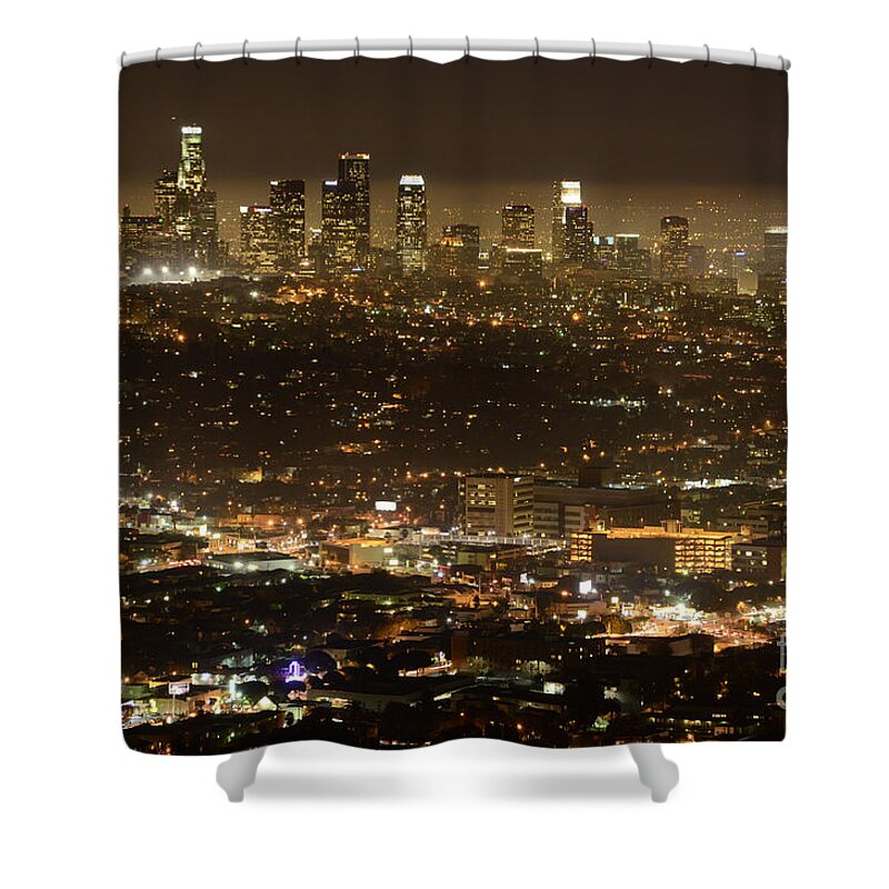 Los Angeles Shower Curtain featuring the photograph Los Angeles At Night by Bob Christopher