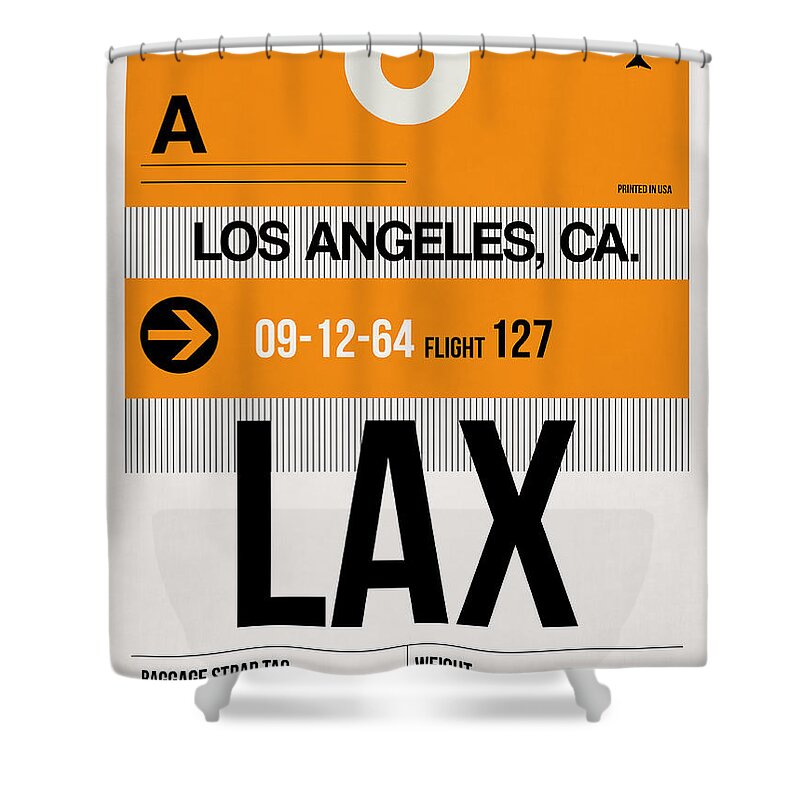  Shower Curtain featuring the digital art Los Angeles Luggage Poster 2 by Naxart Studio