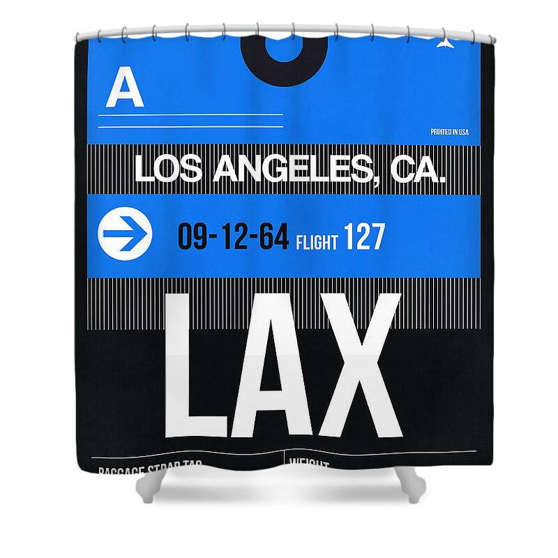  Shower Curtain featuring the digital art Los Angeles Luggage Poster 3 by Naxart Studio