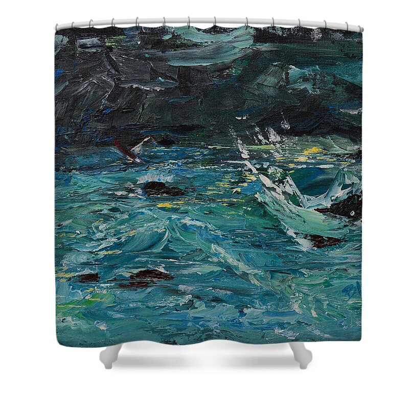 Sea Shower Curtain featuring the painting Lost At Sea by Donna Blackhall