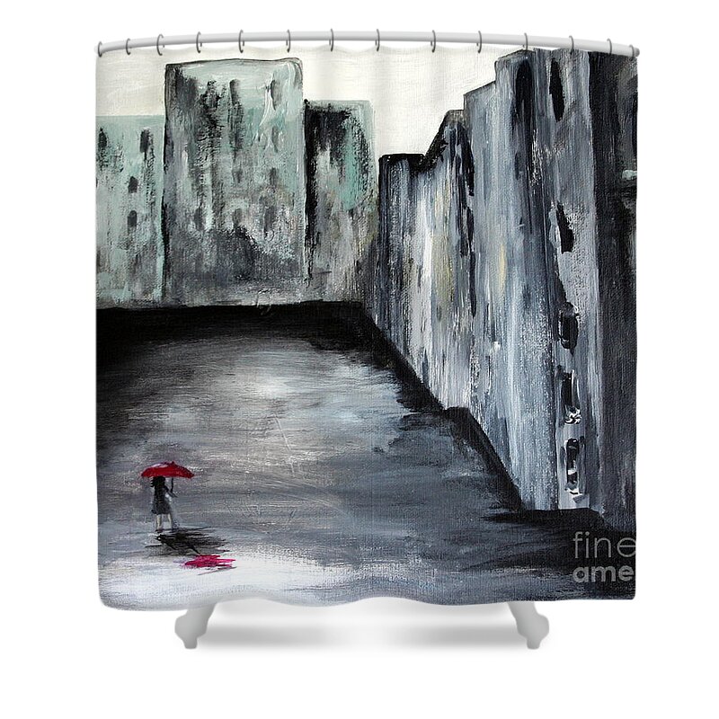 City Shower Curtain featuring the painting Lost in Life by Julie Lueders 