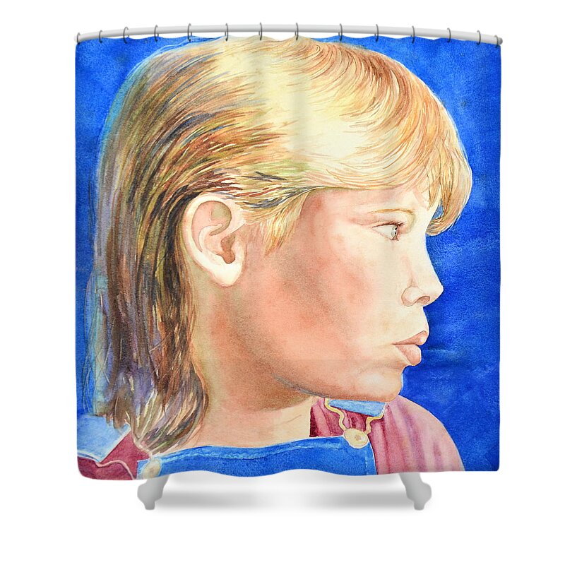 Portrait Shower Curtain featuring the painting Lost in Thought by AnnaJo Vahle