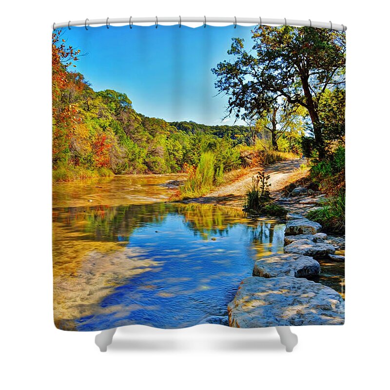 Hint Of Fall Shower Curtain featuring the photograph Lost Maples State Natural Area by Savannah Gibbs