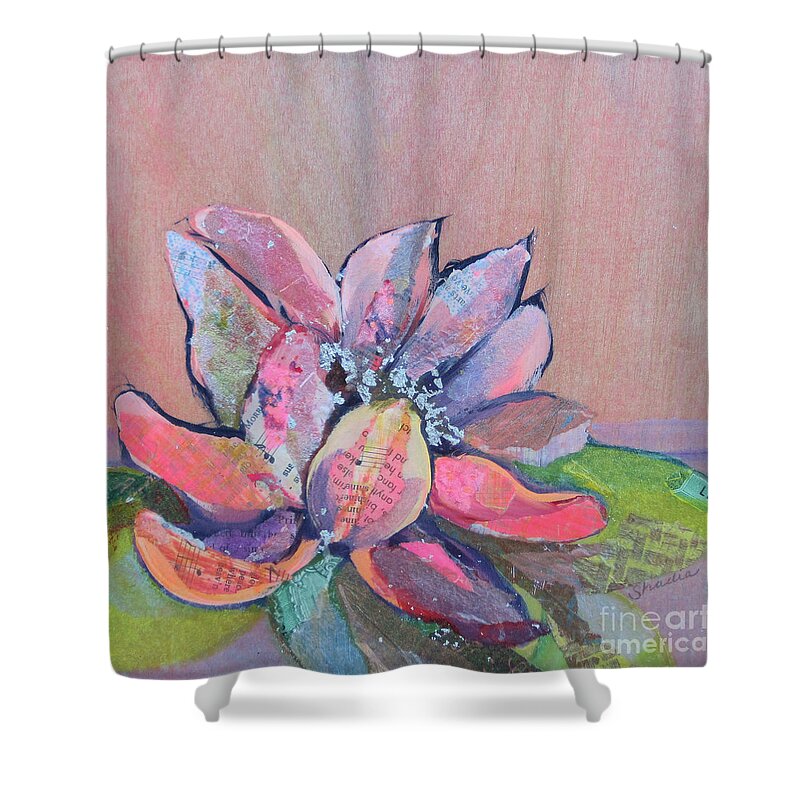 Pink Flower Shower Curtain featuring the painting Lotus IV by Shadia Derbyshire