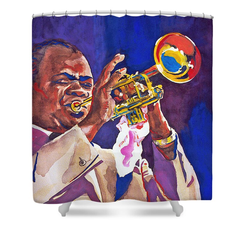 Jazz Legends Shower Curtain featuring the painting Louis Satchmo Armstrong by David Lloyd Glover