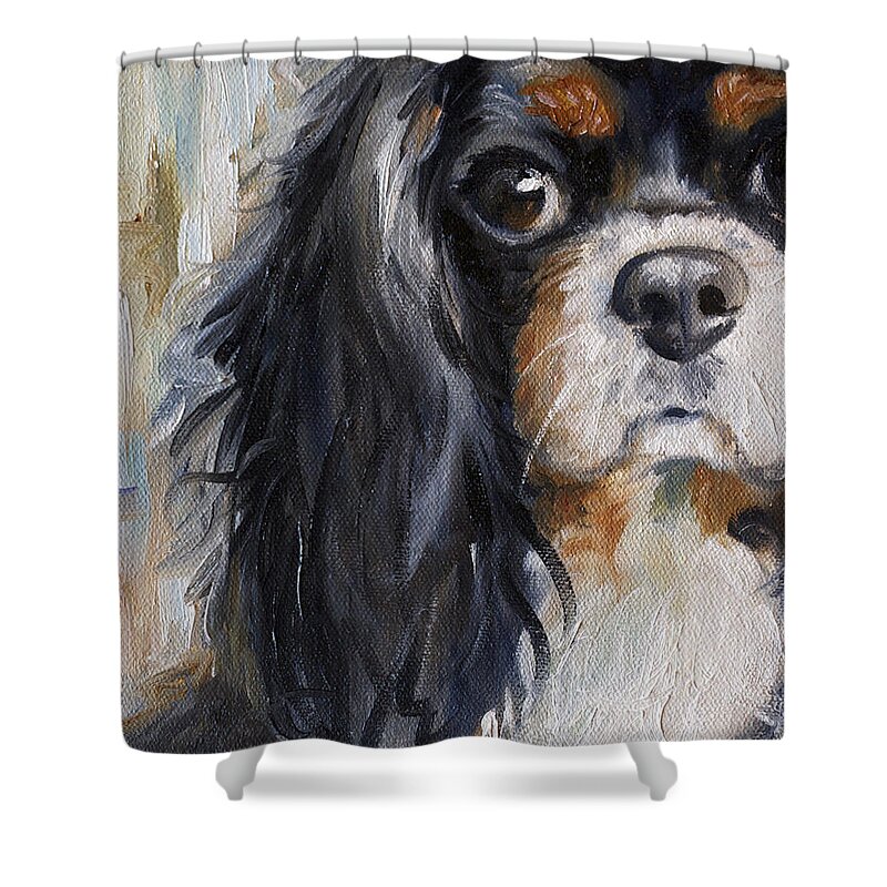 Cavalier King Charles Spaniel Shower Curtain featuring the painting Love by Mary Sparrow