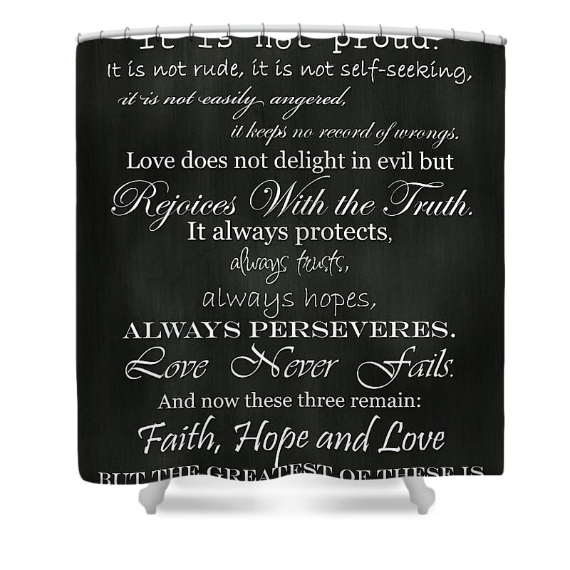 Religious Quote Shower Curtain featuring the photograph Love is Patient #1 by Inspired Arts