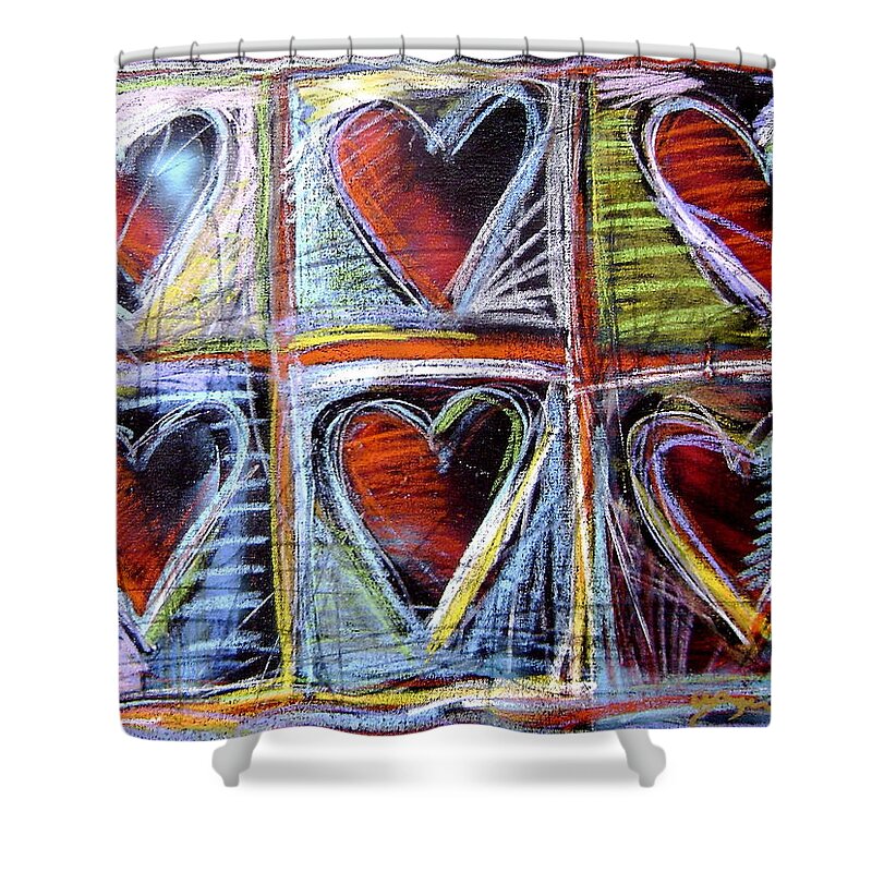 Hearts Shower Curtain featuring the painting Love Multiplied by Gerry High