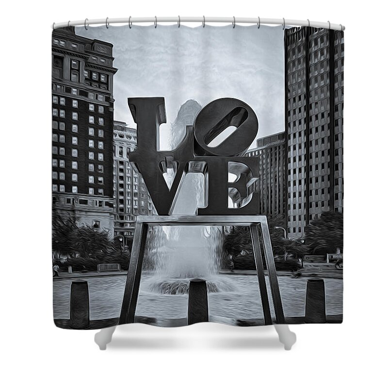 Love Shower Curtain featuring the photograph Love Park BW by Susan Candelario