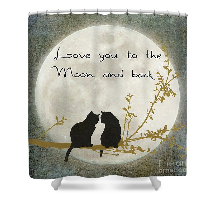 Moon Shower Curtain featuring the digital art Love you to the moon and back by Linda Lees