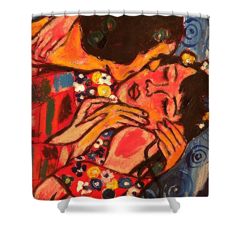  Shower Curtain featuring the painting Lovers first kiss by Hae Kim