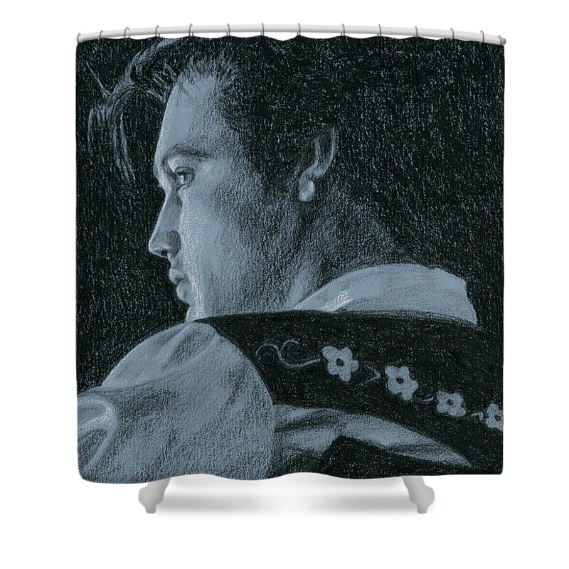 Elvis Shower Curtain featuring the drawing Loving You by Rob De Vries