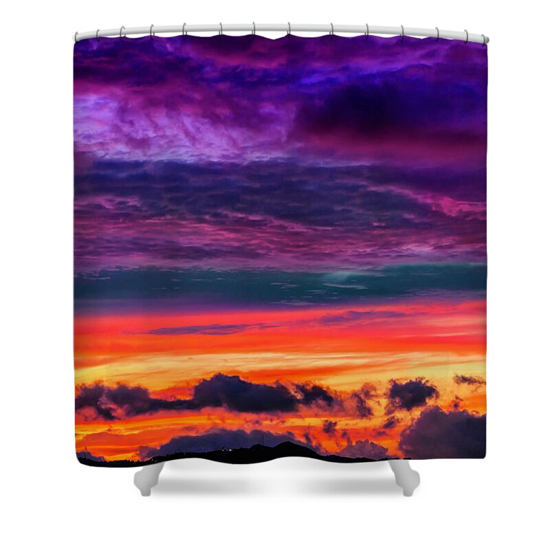 Orange Color Shower Curtain featuring the photograph Low Key Vibrant Colors Of A Sunset by Apomares
