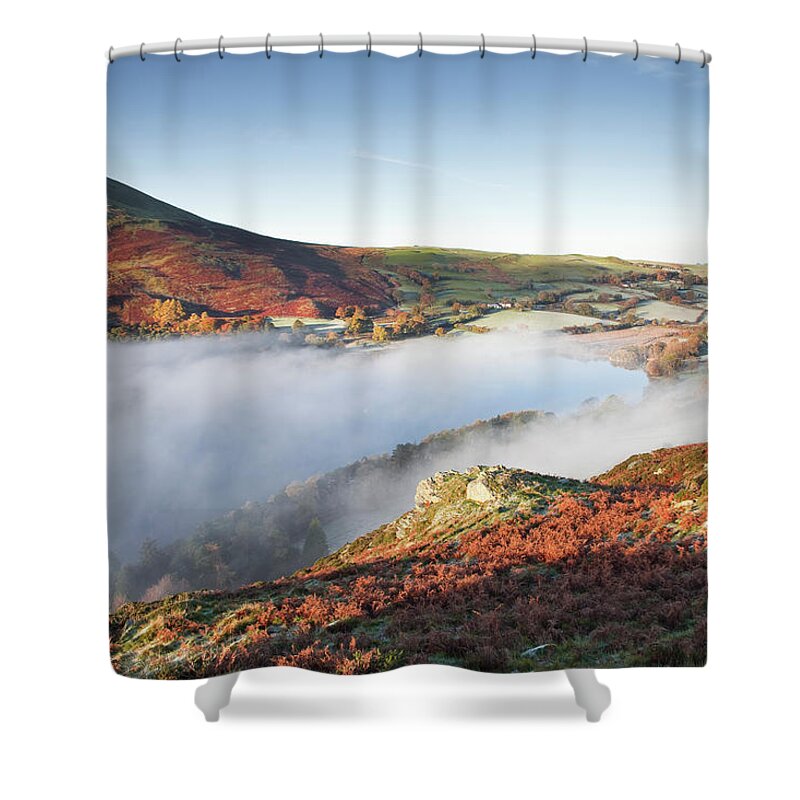 Scenics Shower Curtain featuring the photograph Low Mist Over Loweswater In The Lake by Julian Elliott Photography
