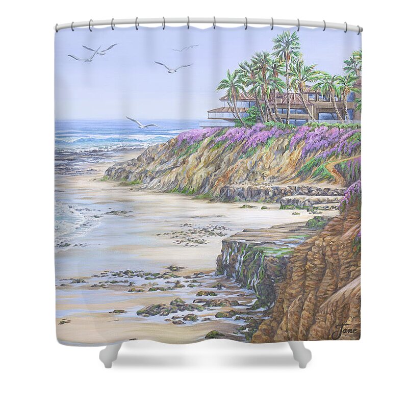 Beach Shower Curtain featuring the painting Low Tide Solana Beach by Jane Girardot
