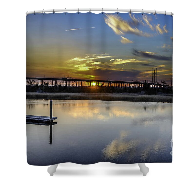 Sunset Shower Curtain featuring the photograph Lowcountry Marina Sunset by Dale Powell