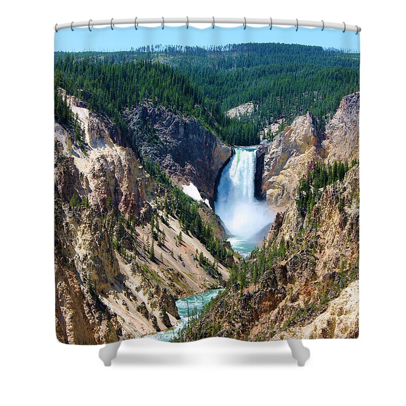 Yellowstone Shower Curtain featuring the photograph Lower Yellowstone Falls by Josh Bryant